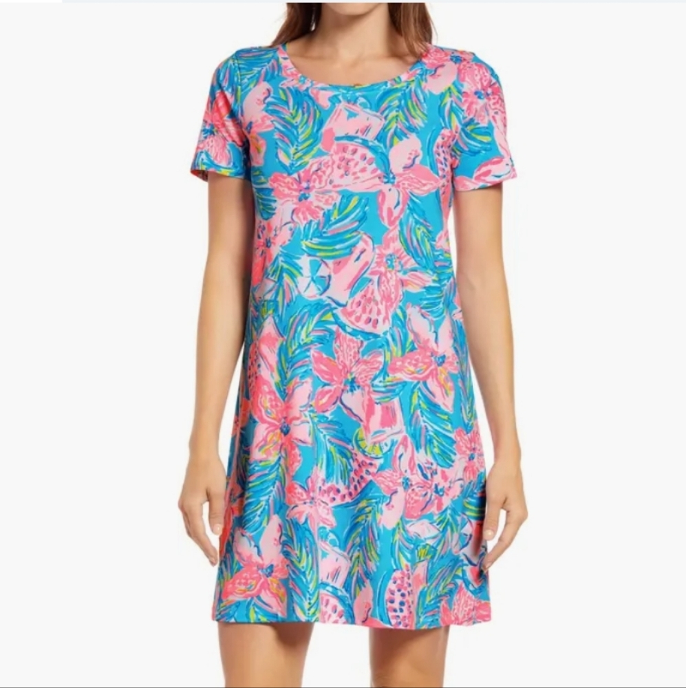 Lilly Pulitzer Cody Print T-Shirt Dress Blue and pink size medium